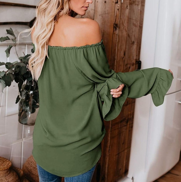 New Oversized Ruffle Bell Off Shoulder Top Blouse - Picture 2 of 6